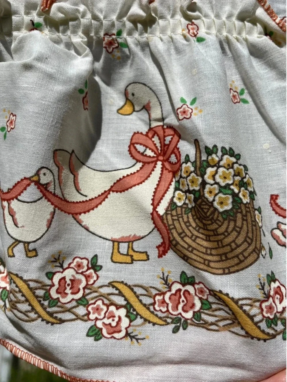 Vintage Single Valance 1980s Geese Goose Mauve Ribbon Bow 8